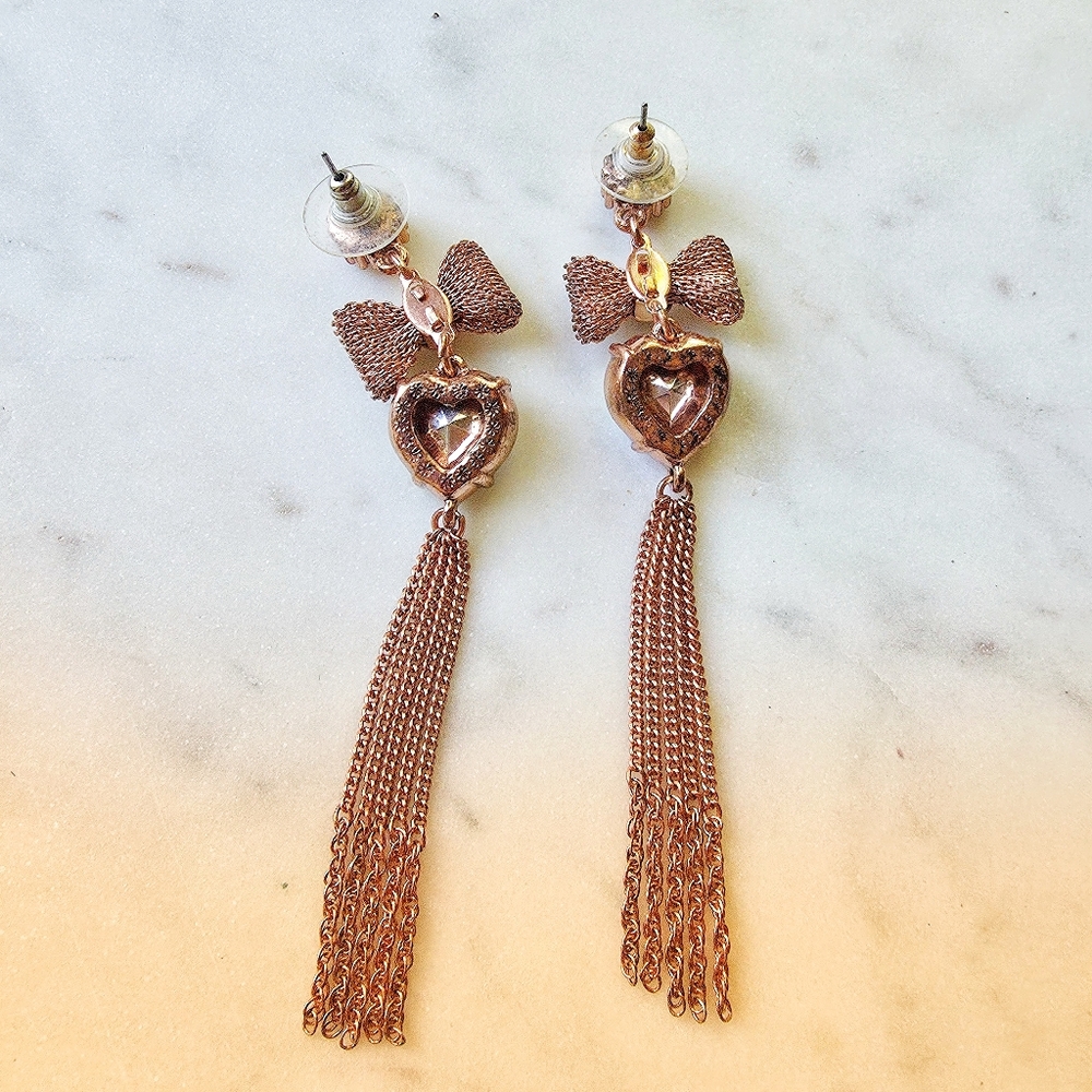 Betsey Johnson rose gold-toned drop earrings  heart-shaped - Picture 5 of 7